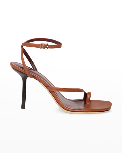 Shop Staud Mona Ankle-strap Leather Stiletto Sandals In Tan