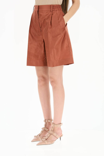 Shop Valentino Washed Taffeta Shorts In Brown