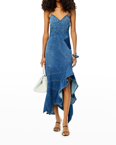 Shop Loewe Denim Ruffle-hem Maxi Dress In Blue Denim