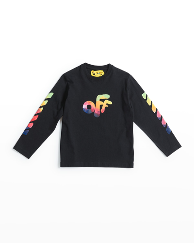 Shop Off-white Boy's Watercolor Rounded Logo Arrow Long-sleeve Tee In Black Multico