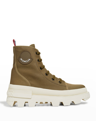 Shop Moncler Men's Desertyx Water-repellent Canvas Lug Sole Ankle Boots In Olive