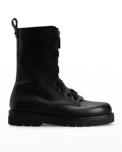 Shop Valentino Men's Leather Zip Combat Boots In Black