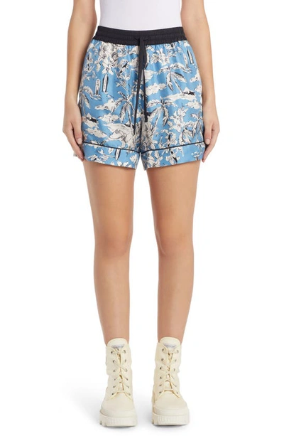 Shop Moncler Surf Print Silk Twill Shorts In 706 Blue White