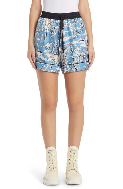 Moncler Botanical Motif Drawstring Waist Mini Shorts In 706 Blue White