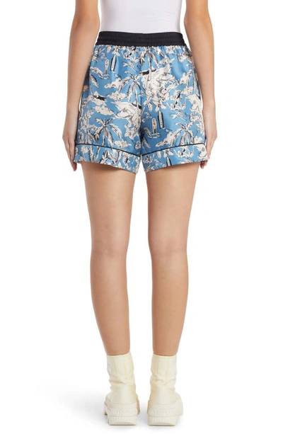 Shop Moncler Surf Print Silk Twill Shorts In 706 Blue White