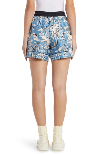 Moncler Botanical Motif Drawstring Waist Mini Shorts In 706 Blue White