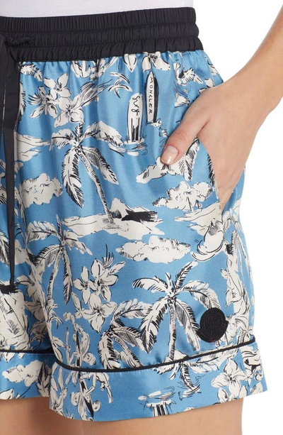 Moncler Botanical Motif Drawstring Waist Mini Shorts In 706 Blue White