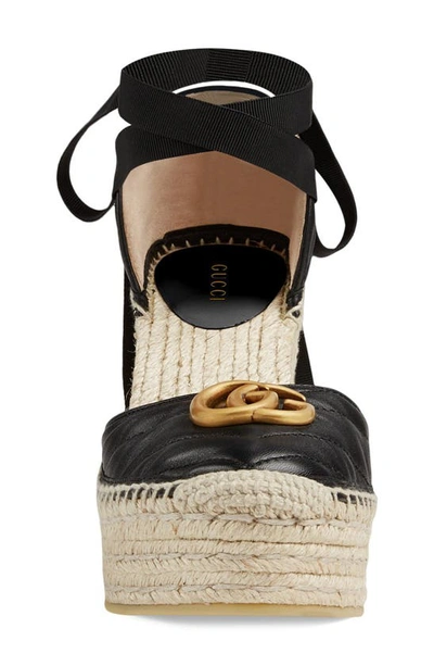 Shop Gucci Palmyra Ankle Tie Espadrille Wedge In Black