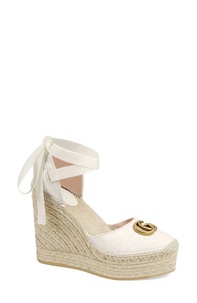 Shop Gucci Palmyra Ankle Tie Espadrille Wedge In White
