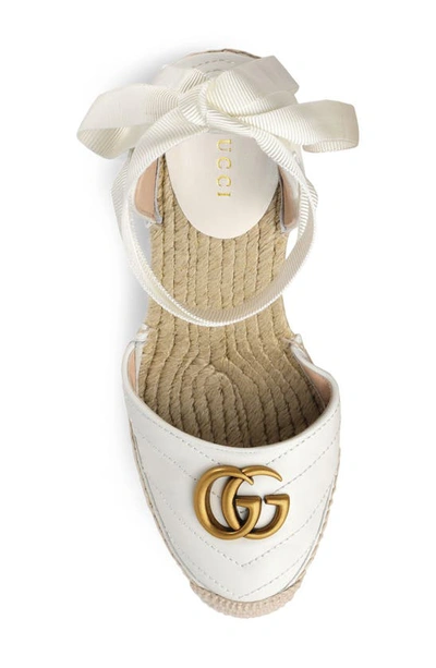 Shop Gucci Palmyra Ankle Tie Espadrille Wedge In White