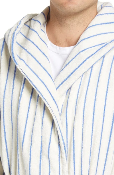 Shop Tekla Classic Organic Cotton Bathrobe In Blue Striped
