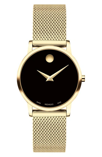 Shop Movado Museum Classic Mesh Strap Watch, 28mm In Gold