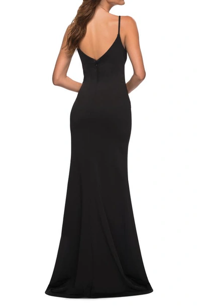 Shop La Femme V-neck Jersey Gown In Black
