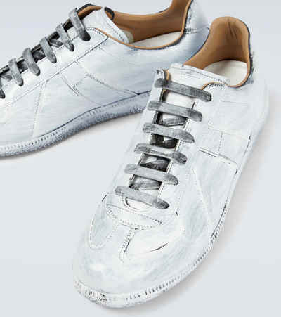 Shop Maison Margiela Replica Painted Sneakers In Black / Glossy White