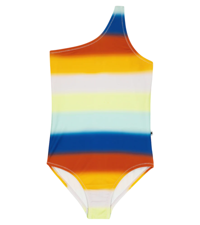 Shop Molo Nai One-shoulder Striped Swimsuit In Glowy Rainbow