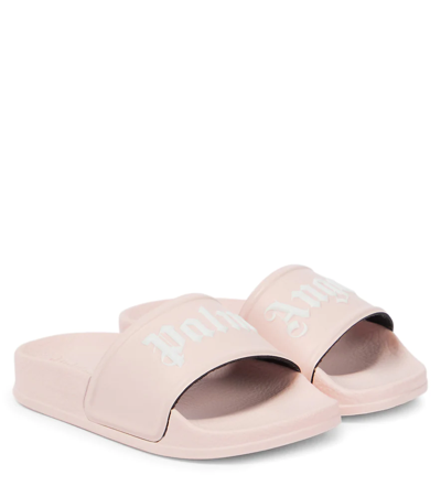 Shop Palm Angels Logo Rubber Slides In Pink White