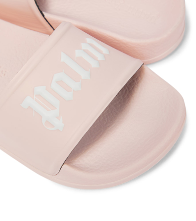 Shop Palm Angels Logo Rubber Slides In Pink White