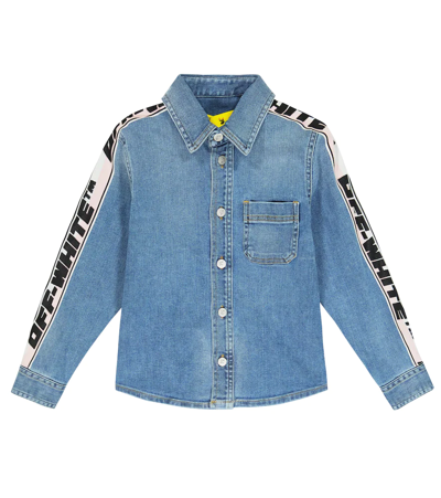 Shop Off-white Logo Denim Shirt In Light Blue Black