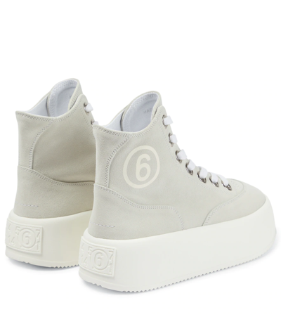 Shop Mm6 Maison Margiela Suede Flatform Sneakers In White