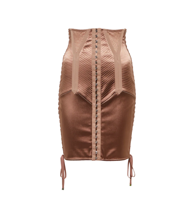 Shop Dolce & Gabbana High-rise Satin Miniskirt In Nocciola 4