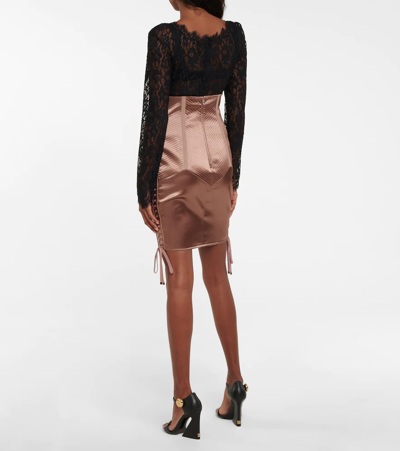 Shop Dolce & Gabbana High-rise Satin Miniskirt In Nocciola 4