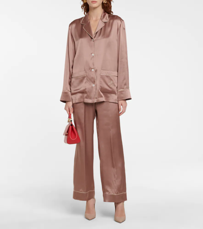 Shop Dolce & Gabbana Silk Satin Pajama Shirt In Hazel