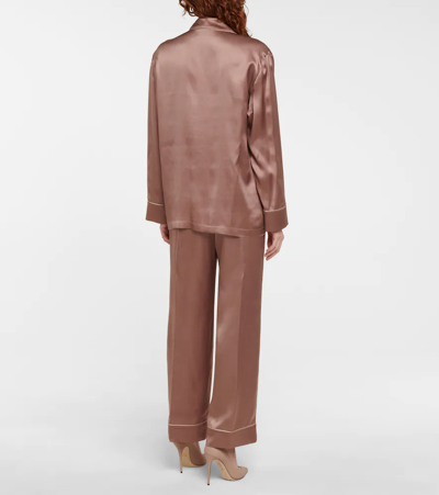 Shop Dolce & Gabbana Silk Satin Pajama Shirt In Hazel