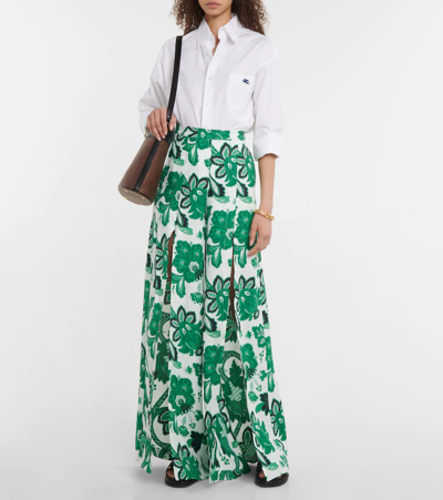 Shop Etro High-rise Wide-leg Printed Pants In Verde