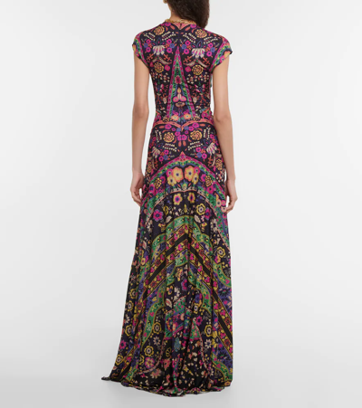 Shop Etro Floral Cutout Ruched Maxi Dress In Nero