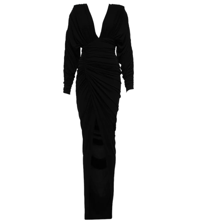 Shop Alexandre Vauthier Ruched Jersey Maxi Dress In Black