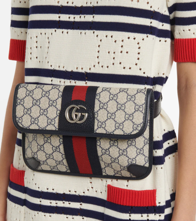 Shop Gucci Ophidia Gg Small Belt Bag In Beige Blu/blu/brb