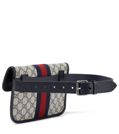 Shop Gucci Ophidia Gg Small Belt Bag In Beige Blu/blu/brb