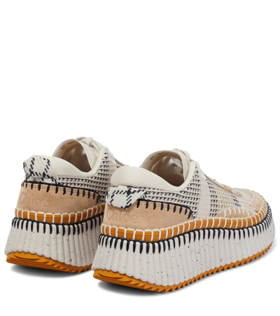 Chloé Nama Embroidered Suede And Recycled-mesh Sneakers In Beige
