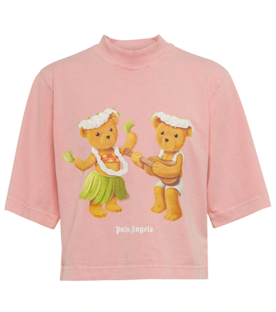 Shop Palm Angels Dancing Bears Cropped Jersey T-shirt In Fuchsia Fl