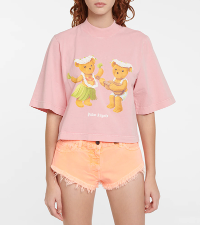 Shop Palm Angels Dancing Bears Cropped Jersey T-shirt In Fuchsia Fl