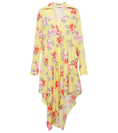 Shop Palm Angels Floral Asymmetric Midi Dress In Yellow White