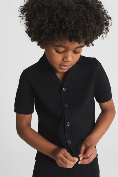 Shop Reiss Chico - Black Junior Cuban Collar Stretch Shirt, Age 8-9 Years