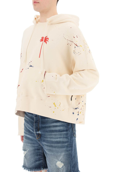 Shop Palm Angels Hoodie With Painted Effect Print In Beige