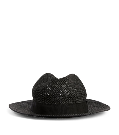 Shop Eton Straw Fedora Hat In Black