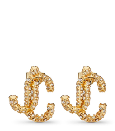Shop Jimmy Choo Crystal-embellished Jc Stud Earrings In Gold
