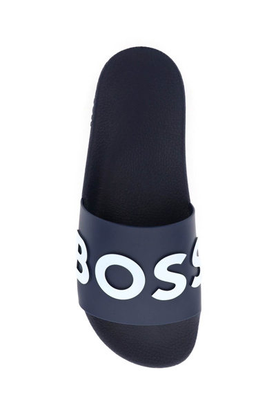 Shop Hugo Boss Boss Boss Slippers With Logo In Blue