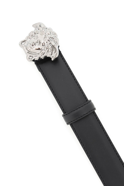 Shop Versace Medusa Buckle Leather Belt In Black
