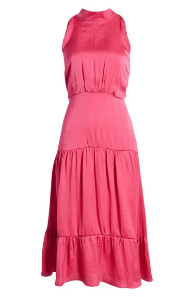 Shop Sam Edelman High Neck Tiered Hem Sleeveless Midi Dress In Pink