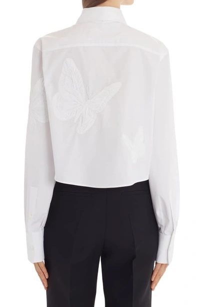 Shop Valentino Embroidered Butterfly Cotton Blouse In Bianco Ottico
