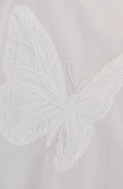 Shop Valentino Embroidered Butterfly Cotton Blouse In Bianco Ottico