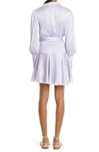 Shop Zimmermann Long Sleeve Silk Wrap Minidress In Lilac