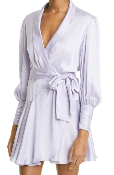 Shop Zimmermann Long Sleeve Silk Wrap Minidress In Lilac