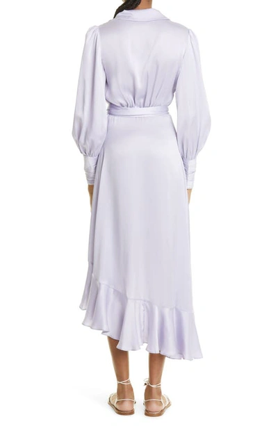 Shop Zimmermann Dancer Asymmetric Ruffle Silk Midi Wrap Dress In Lilac