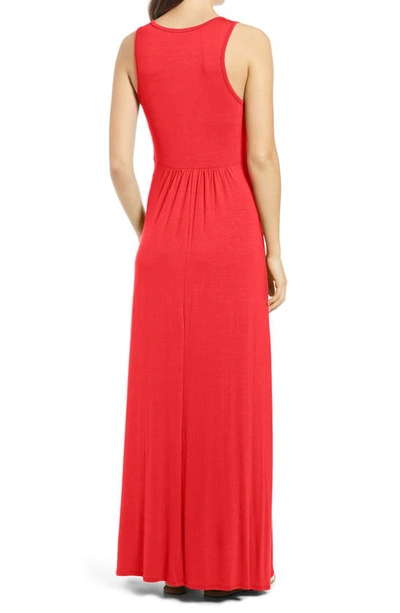 Loveappella V-neck Jersey Maxi Dress In Red Lipstick