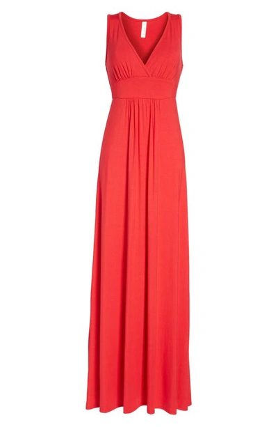 Loveappella V-neck Jersey Maxi Dress In Red Lipstick